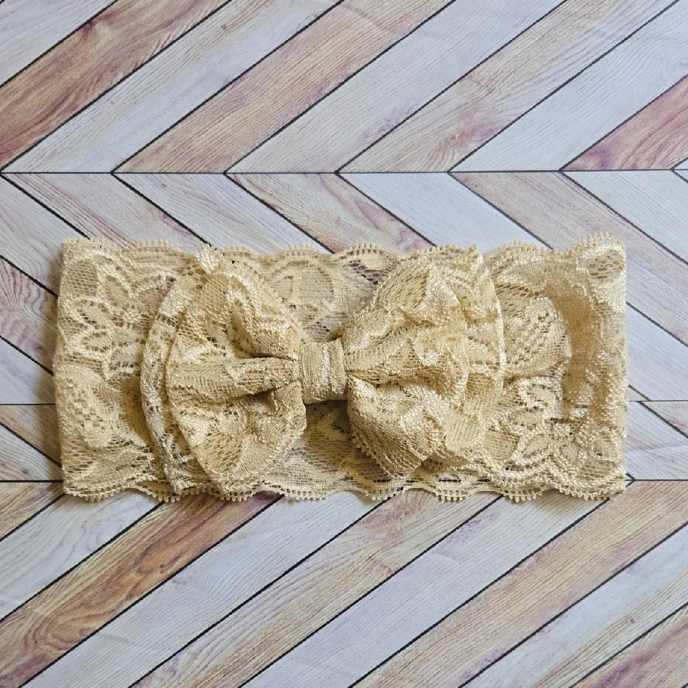 Lace Bowknot Headbands Gray & Beige Elastic Bow Headwraps Baby Girl Hairbands